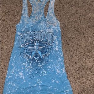 Blue/White Racerback tank.
